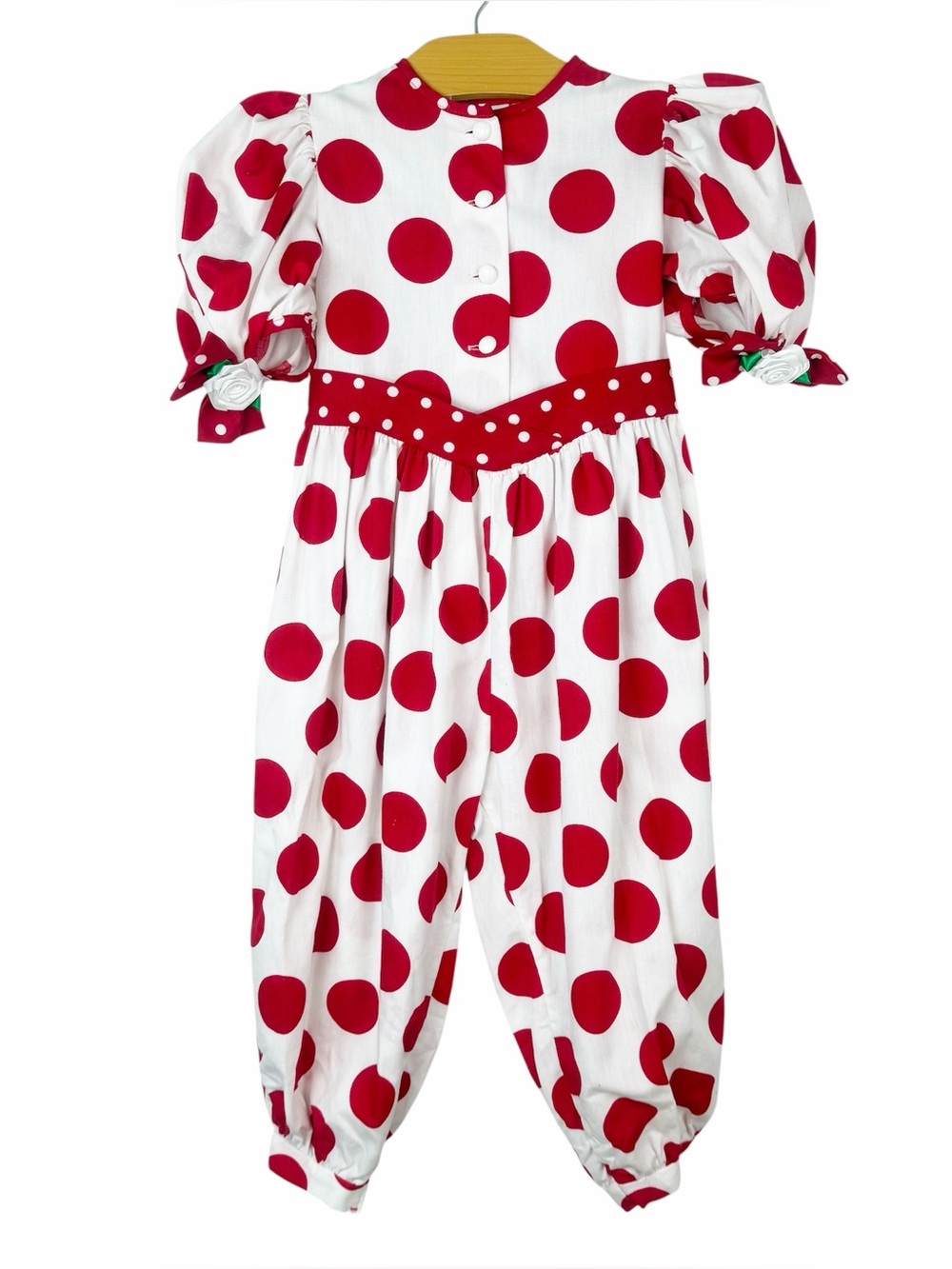 Vintage Peaches & Cream Girls Red Polka Dots Jumpsuit Romper Size 4